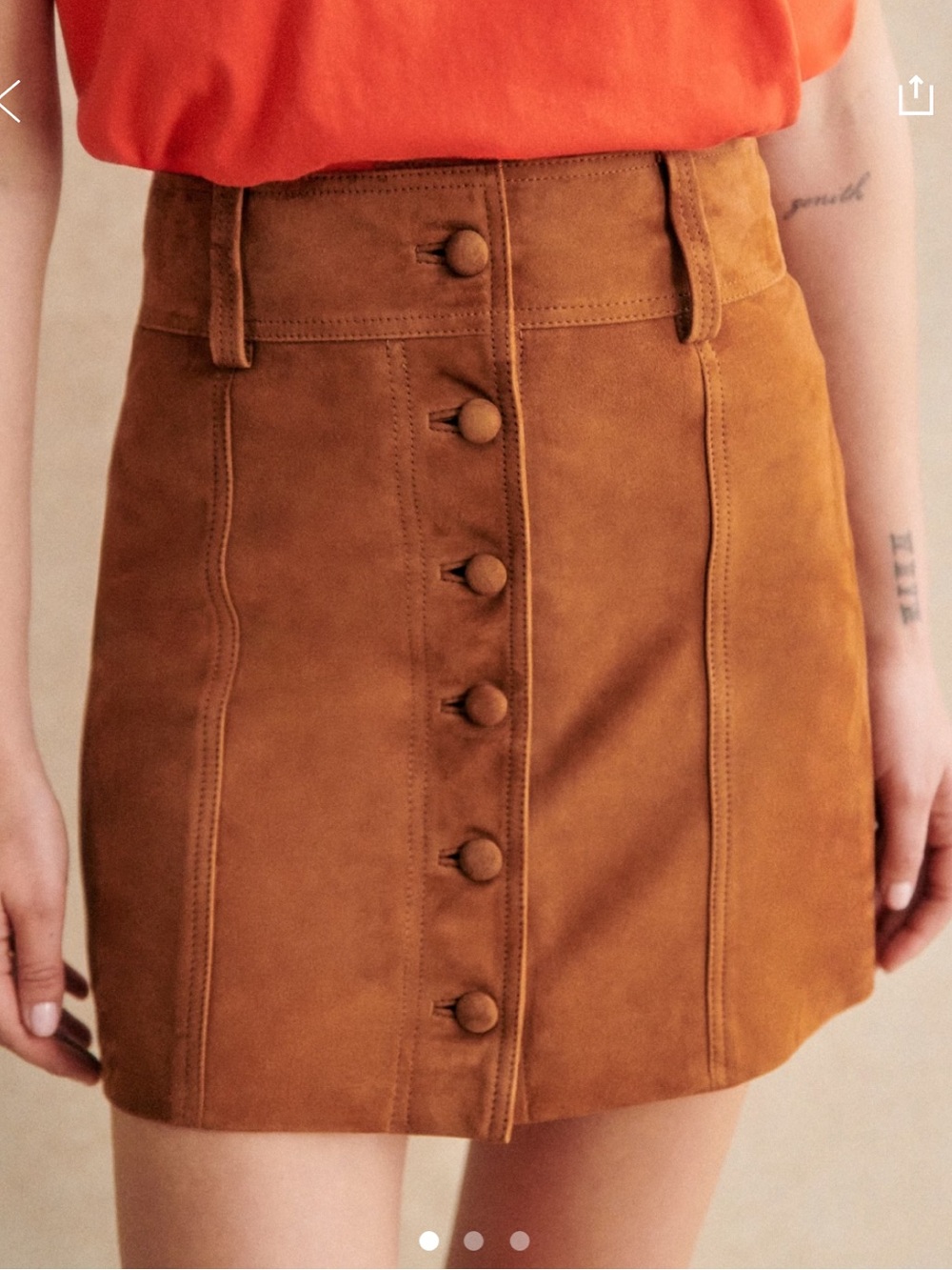 Savine Suede Caramel Button-Front Mini Skirt
